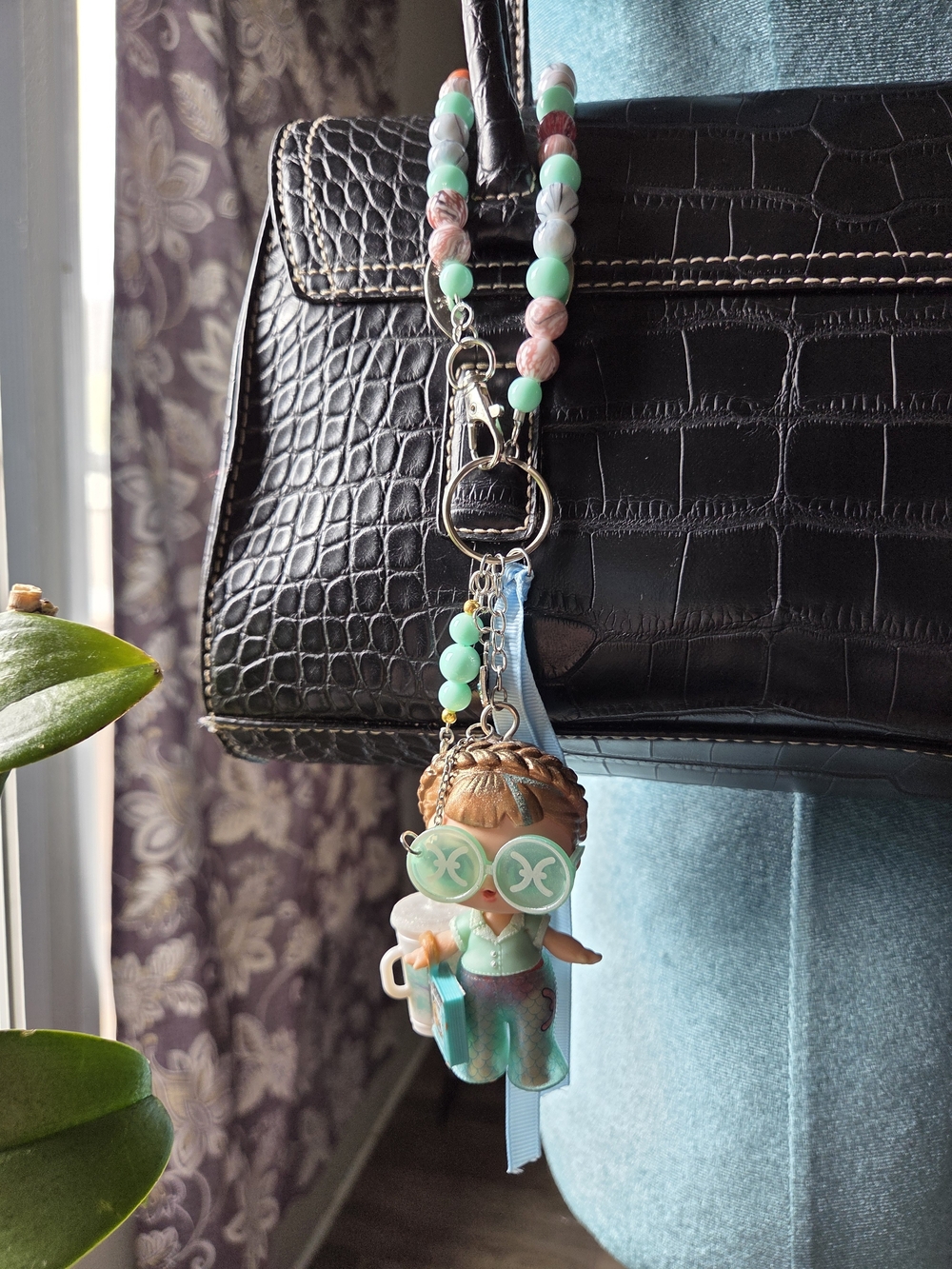Beaded Mermaid Doll Bag Charm - Mint & Pink